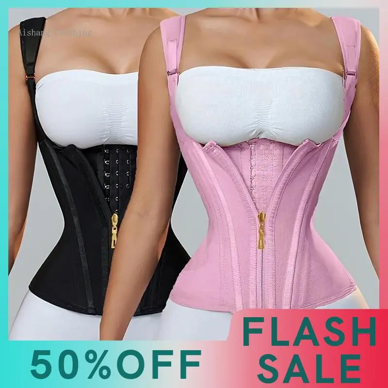 &Waist Trainer Corset for Women |   Adjustable shoulder straps and steel frame support |   Double Compression Shaper with Zipper Closure |   Fashionable black, smooth latex fabric |   Vest for Control of Abdomen, Body S Womenswear Slim