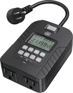 Outdoor Light Timer,  Digital Timer Outlet,  Countdown Timer Plug, 7 Day Programmable 24 Hours Electrical Timer, 2 Grounded Outside Timers for Christmas Lights, 15A 1/2HP