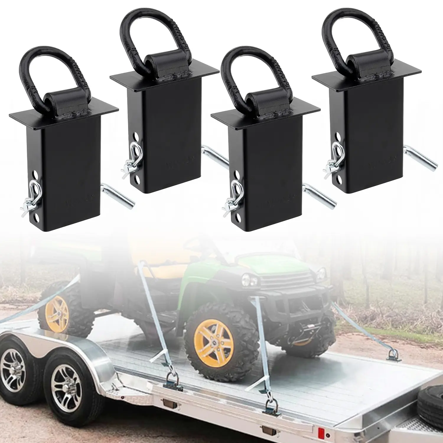 16200lbs Trailer Stake Pocket D Ring Tie Downs, Pack of 4 Stake Pocket D Rings Anchors for Flated Trucks Trailers, 1/2" Hitch Pin, for Standard 2" x 4" Stake Pockets
