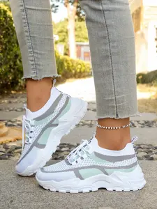 Comfortable Plus Size Women's Shoes, Summer Mesh Lace-Up Breathable Running Sneakers, Sporty Running Shoes, Low Top Athletic Running Shoes for Travel and Casual Wear