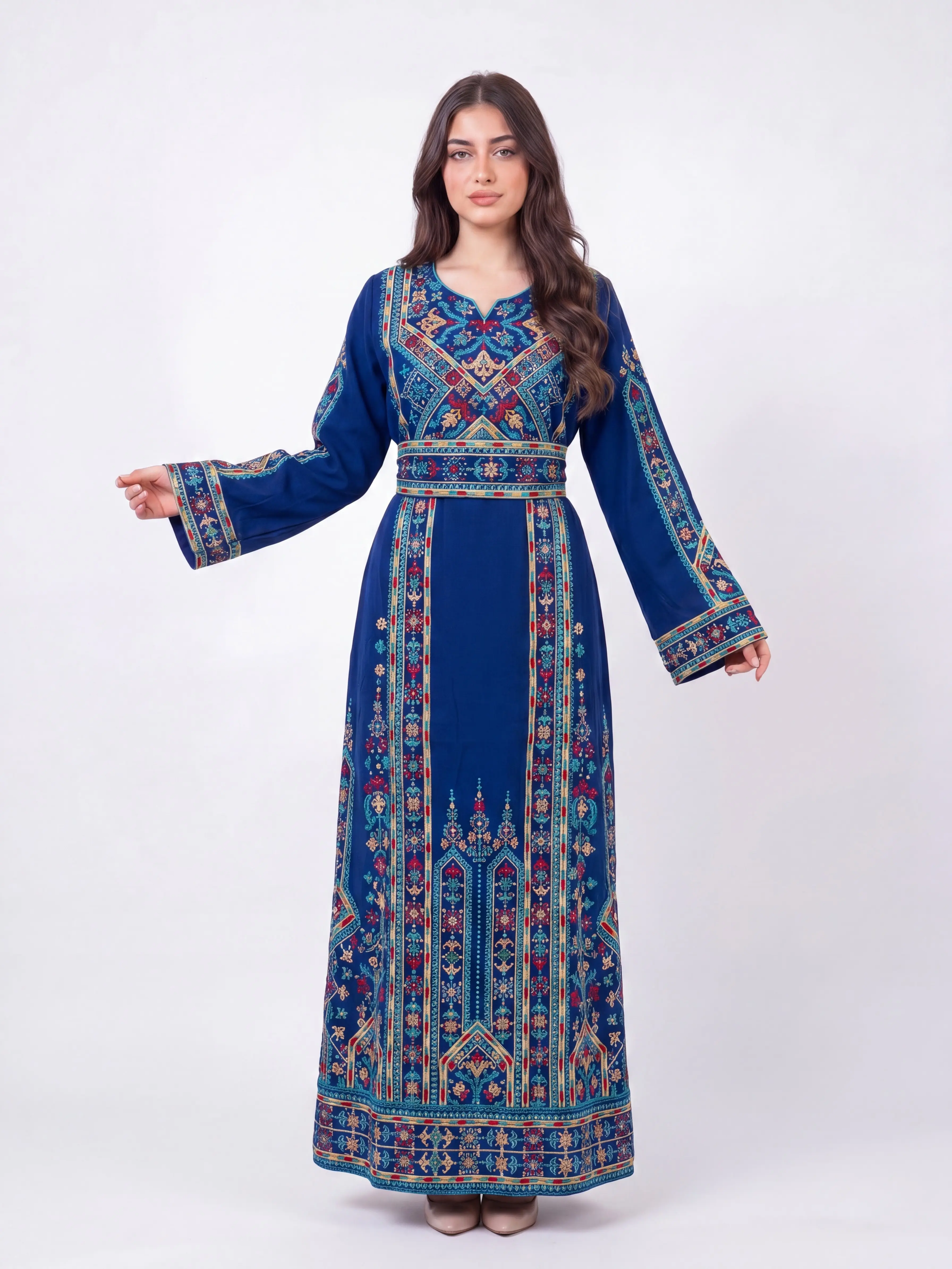 Women's Modest Embroidered Thobe, Long Sleeve Flowing Style Abaya, Comfortable Casual Dress for Eid and Ramadan