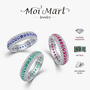 MOI MART Lab-Grown Ruby / Emerald / Sapphire Gemstones & Synthetic Moissanite Ring – Cluster D Color Synthetic Moissanite  Engagement Ring, S925 Sterling Silver Hypoallergenic, Perfect Gift and Daily Wear for women