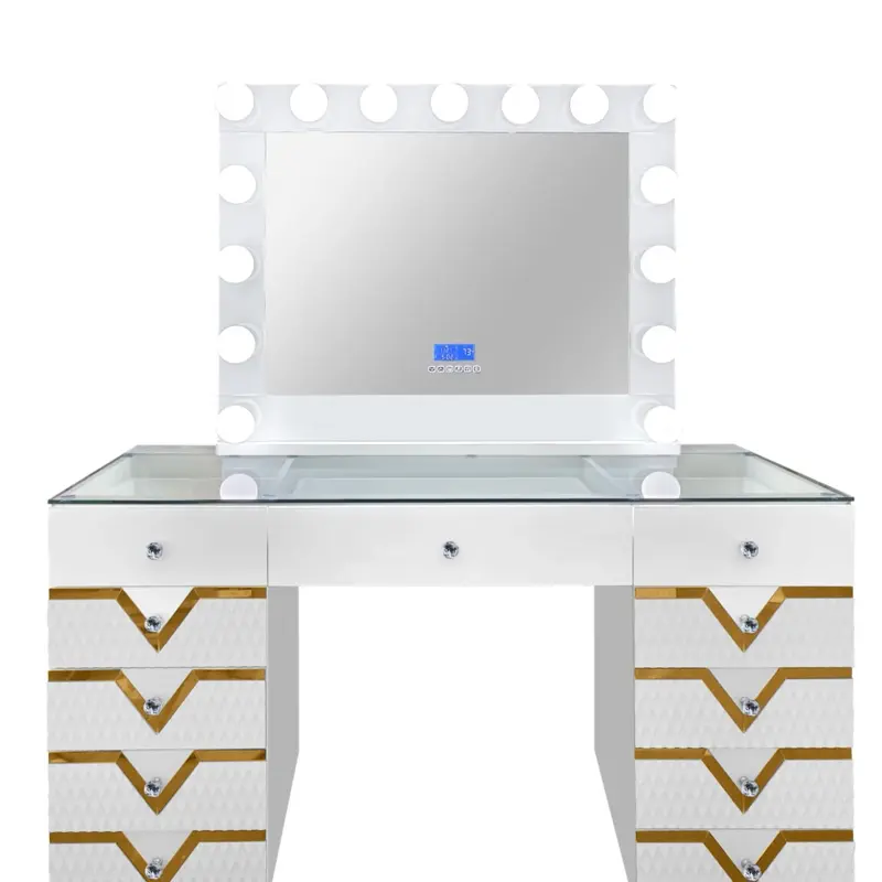 Smart LED Vanity Desk with Bluetooth Mirror & 9 Drawers
