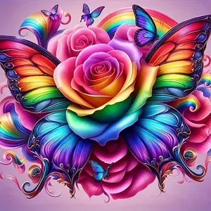 Butterfly & Rose Pattern DIY Diamond Arts Colorful Painting Kit without Frame, DIY 5D Diamond Arts Colorful Painting Kit, Wall Art Decor for Home