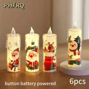 6pcs Christmas Santa Claus Pattern Candles, Led Candle Light, Button Battery Powered, Holiday Decorations, Bedroom & Living Room, Perfect Gift Ideas