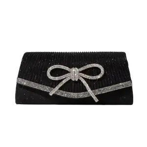 OMEKAR Evening Bag Clutch Purses for Women,Sparkly Bow Handbags Crossbody Bag Wedding Bag Glitter Rhinestone Party Prom Purse (Black)