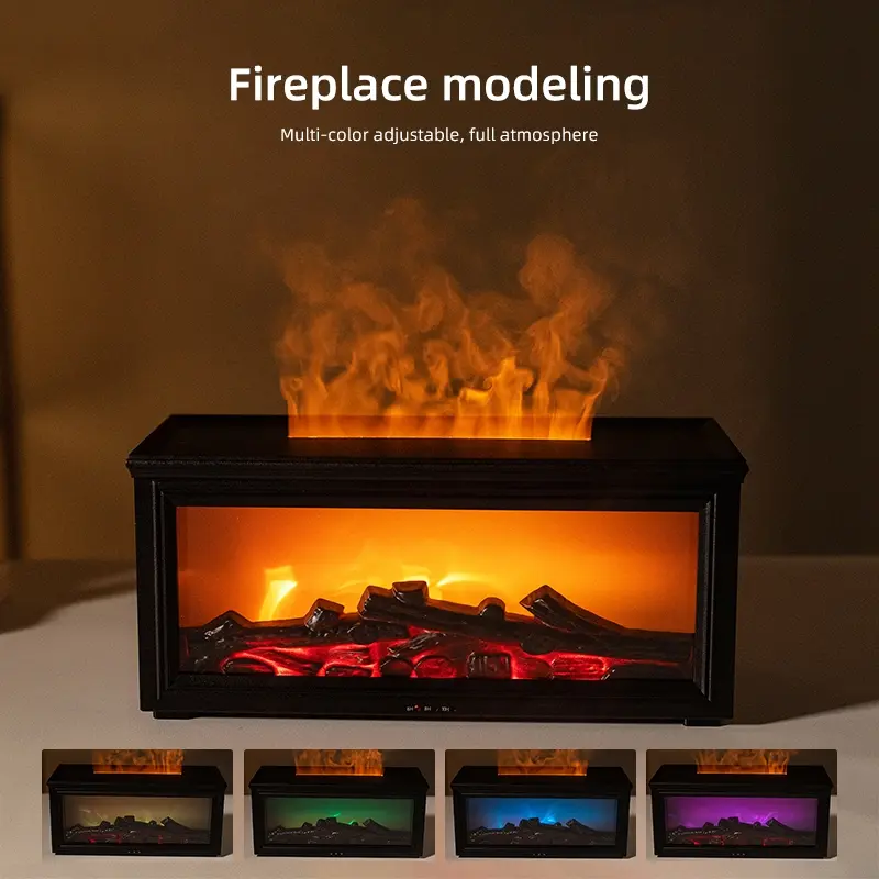 3D Flame Charcoal Retro Fireplace Aromatherapy Machine, Aromatherapy Diffusers, Remote Control Desktop Humidifier, Ultrasonic Seven-Color Gradient Flame Light, Humidifier Atmosphere Light, Home Humidifier