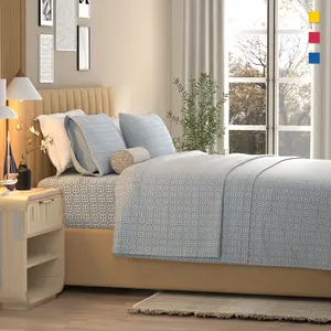 Color Sense 100% Cotton Percale Cool & Crisp 3-Piece Sheet Set Twin Greek Key Blue