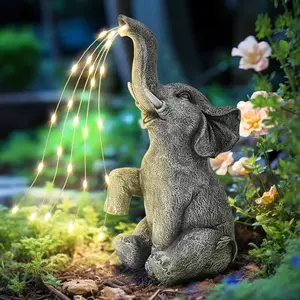 Solar-Powered Decorative Sprinkling Elephant Statue, Solar Garden Decor, Outdoor Birthday Gift for Women, Suitable for Balcony, Courtyard Use (Constant Light Only)