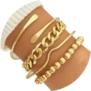 14K Gold Plated Bangle Bracelets for Women – Multi Layer Stackable Cuff Bangles Set, Non Tarnish Boho Jewelry Gift for Her