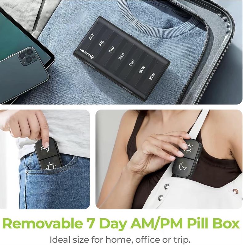 XL Weekly Pill Organizer - 2 Times a Day Pill Box with One-Side Large Openings Black Privacy Protection AM/PM Case for Healthcare and Aids