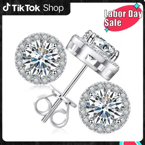 [Screw Back Halo Synthetic Moissanite Earrings] UCCIYO 0.2-8.0ct 3-10mm 925 Sterling Silver Real Synthetic Moissanite Earrings Round Cut Brilliant Stud Earrings For Women Men Fashion Jewelry E103