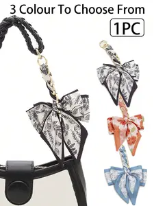 Women's Bag Extender Fashionable Chain Strap, Bow & Plant Print Silk Ribbon, Handbag Wallet Shoulder Crossbody Decoration, Purse Accessories