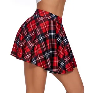 Avidlove Pleated Mini Skirt Plaid Skirts High Waist A Line Skater Skirt for Lingerie Schoolgirl