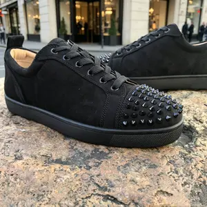 Black rivet trend casual new style sneakers with laces and low heel