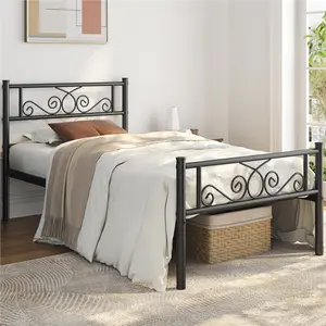 【Metal scroll design】Yaheetech Bed Frames Metal Platform Bed with Headboard and Footboard No Box Spring Needed Easy Assembly,Under-Bed Space