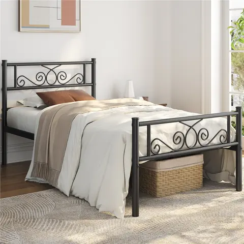 Yaheetech Metal Platform Bed Frame with Scroll Design Headboard & Footboard, No Box Spring Needed, Easy Assembly, Under-Bed Storage Space, Bedroom Decor, Apartment, Furniture for Small Spaces (Full Size, Twin XL), Bed Frames For Queen