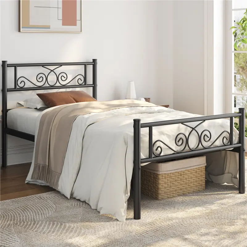 Yaheetech Metal Platform Bed Frame with Scroll Design Headboard & Footboard, No Box Spring Needed, Easy Assembly, Under-Bed Storage Space, Bedroom Decor, Apartment, Furniture for Small Spaces (Full Size, Twin XL), Bed Frames For Queen