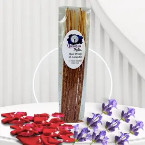 Rose Petals & Lavender Handmade Artisanal Incense Sticks - Set of 12, Non-Chemical - Floral Flower Fragrance Scent Bamboo Charcoal Light Nature