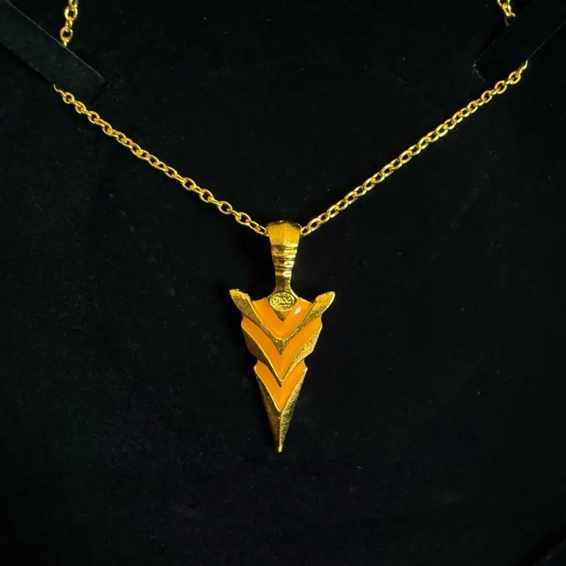 Arrowhead Necklace with Gold Chain and Orange Enamel Pendant for Men and Women
