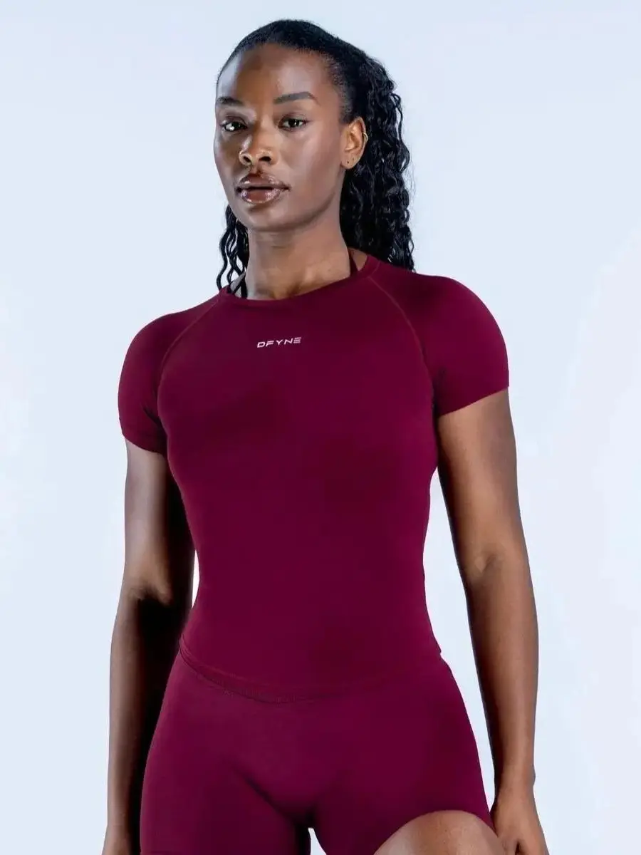 Women's 2-Piece DFYNE Workout Casual Set - Snug Elastane Longline Crop Top, Tummy Smoothing Butt-Lifting Short Shorts, Brushed Nylon Quick Dry Flexible Fabric for Errands, Hiking, Easy to Layer with a Jacket, Sporty Chic, Machine Wash