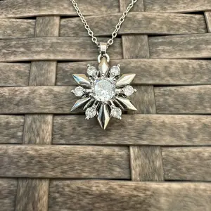 AlexisLeaCollection Silver Spinning Snowflake (Type #2) Pendant Necklace for Women - Anxiety Relief Fidget Necklace