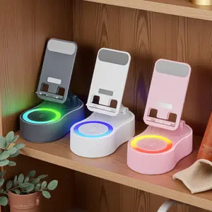 Wireless Induction Audio Bluetooth Speaker 5in1 Phone Holder Emergency Rechargeable (3000mAh) with Colorful Ambient Light 300° Foldable for Tablet iPhone Android, Gifts for Men Women，Easter gifts, Father's Day gifts, World Cup