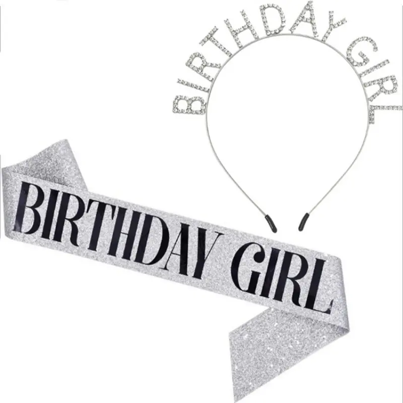 Birthday Girl Sash & Crown Set, 2pcs Birthday Crown & Tiara for Women Birthday, Gifts for Girlfriend, Crowns for Women & Girls Birthday, Gift for Mom, Ramadan Decorations Festive & Party Supplies, Birthday Crown And Sash, Costume Headpiece