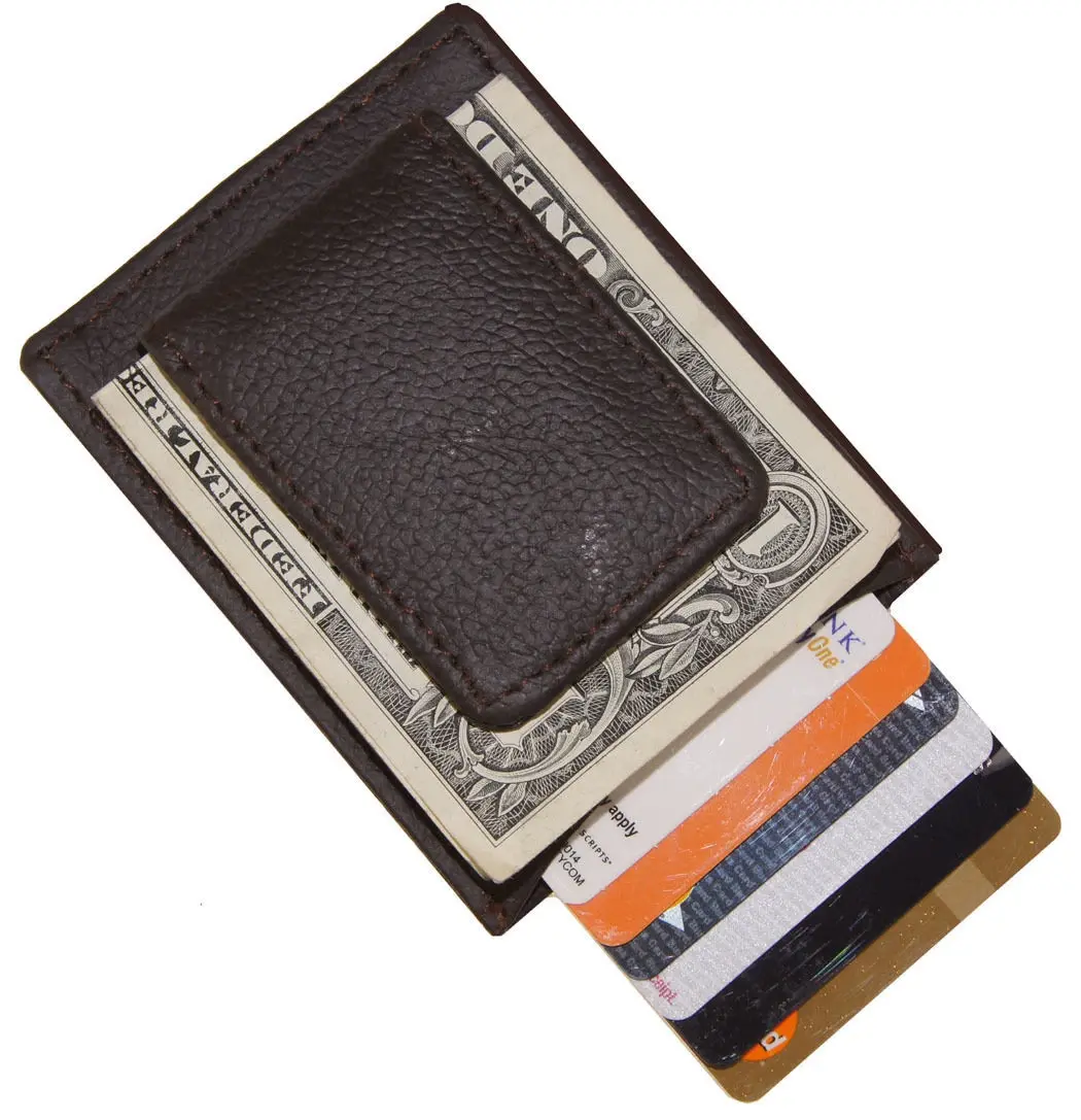 BLACK CALFSKIN LEATHER MEN'S STRONG MONEY CLIP Thin Flat Wallet
