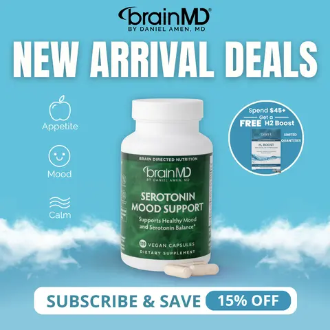 Serotonin Mood Support | BrainMD | 120 Capsules | Mood & Emotional Balance Support | Calm Focus & Healthy Appetite Support | Satiereal Saffron Extract with 5-HTP