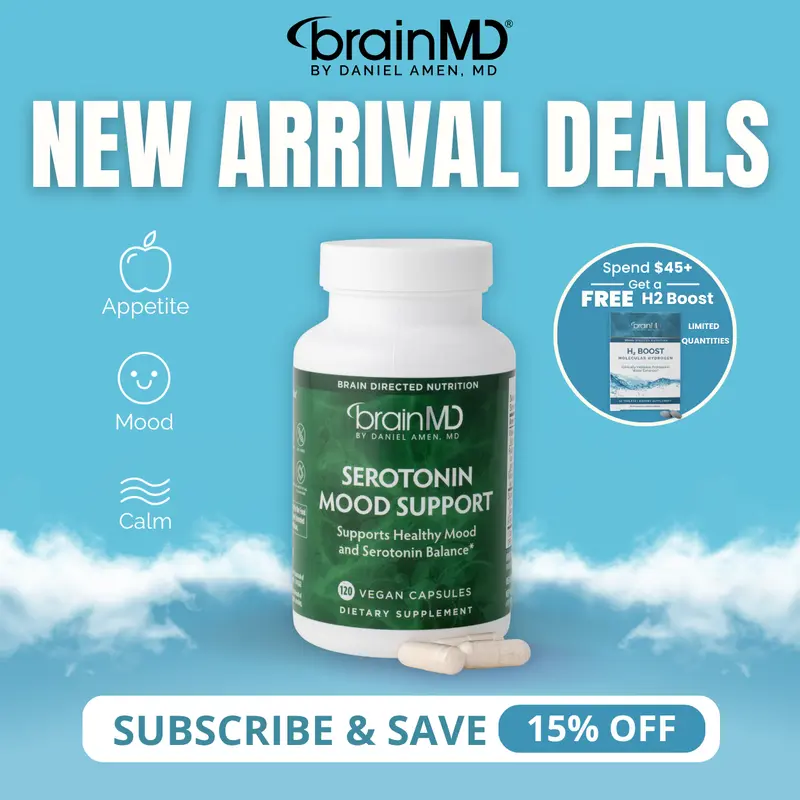 Serotonin Mood Support | BrainMD | 120 Capsules | Mood & Emotional Balance Support | Calm Focus & Healthy Appetite Support | Satiereal Saffron Extract with 5-HTP