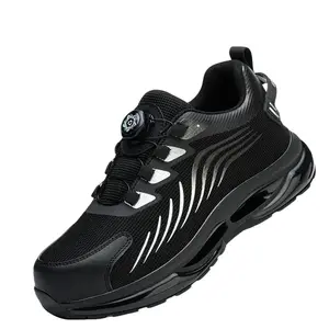 Men's Non-Slip Steel Toe Safety Sneakers With Patented Button - 4mm Kevlar Insole Lightweight Breathable Work Footwear For Construction & Outdoor Tasks