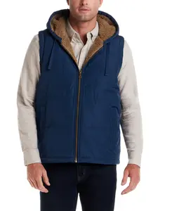 Sherpa Lined Hooded Puffer Vest in Insignia Blue