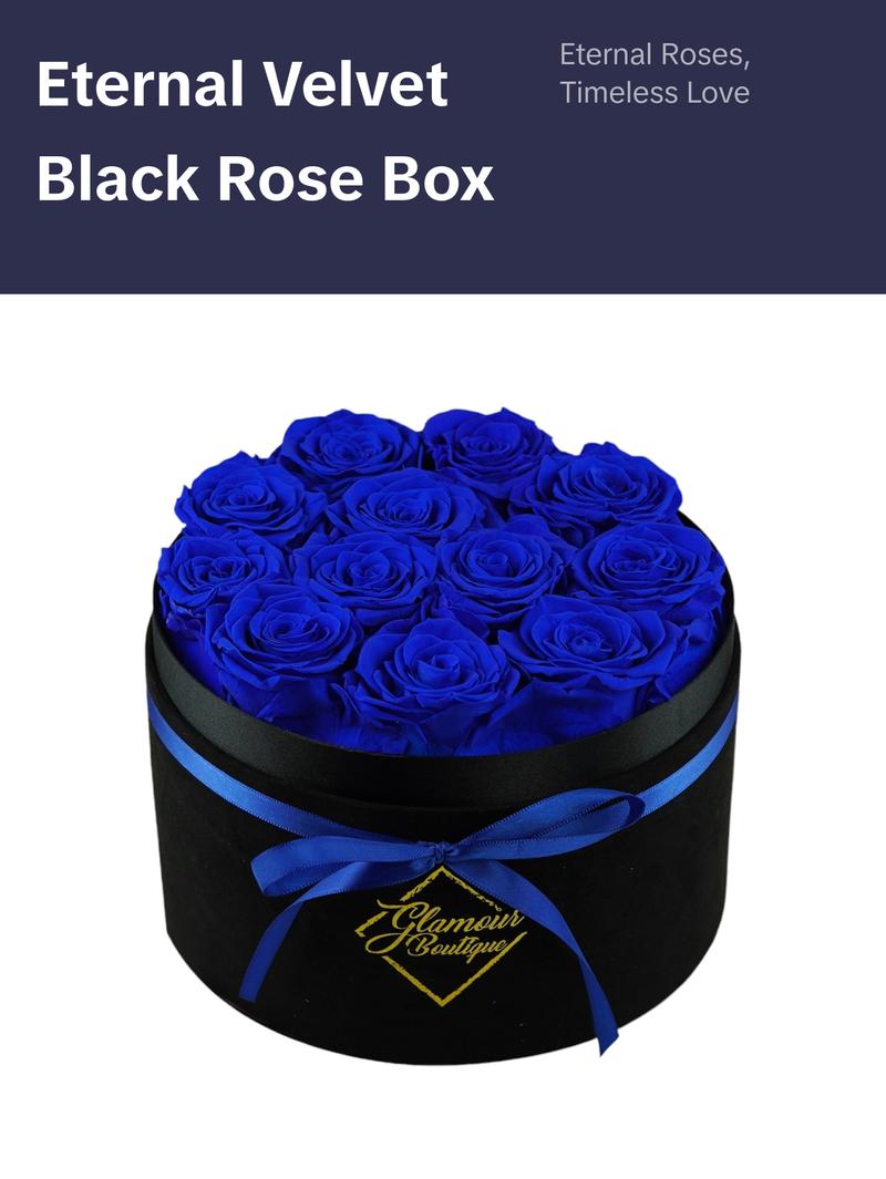 Eternal Prestige Velvet Black | 12 Blue Roses  Decor Box