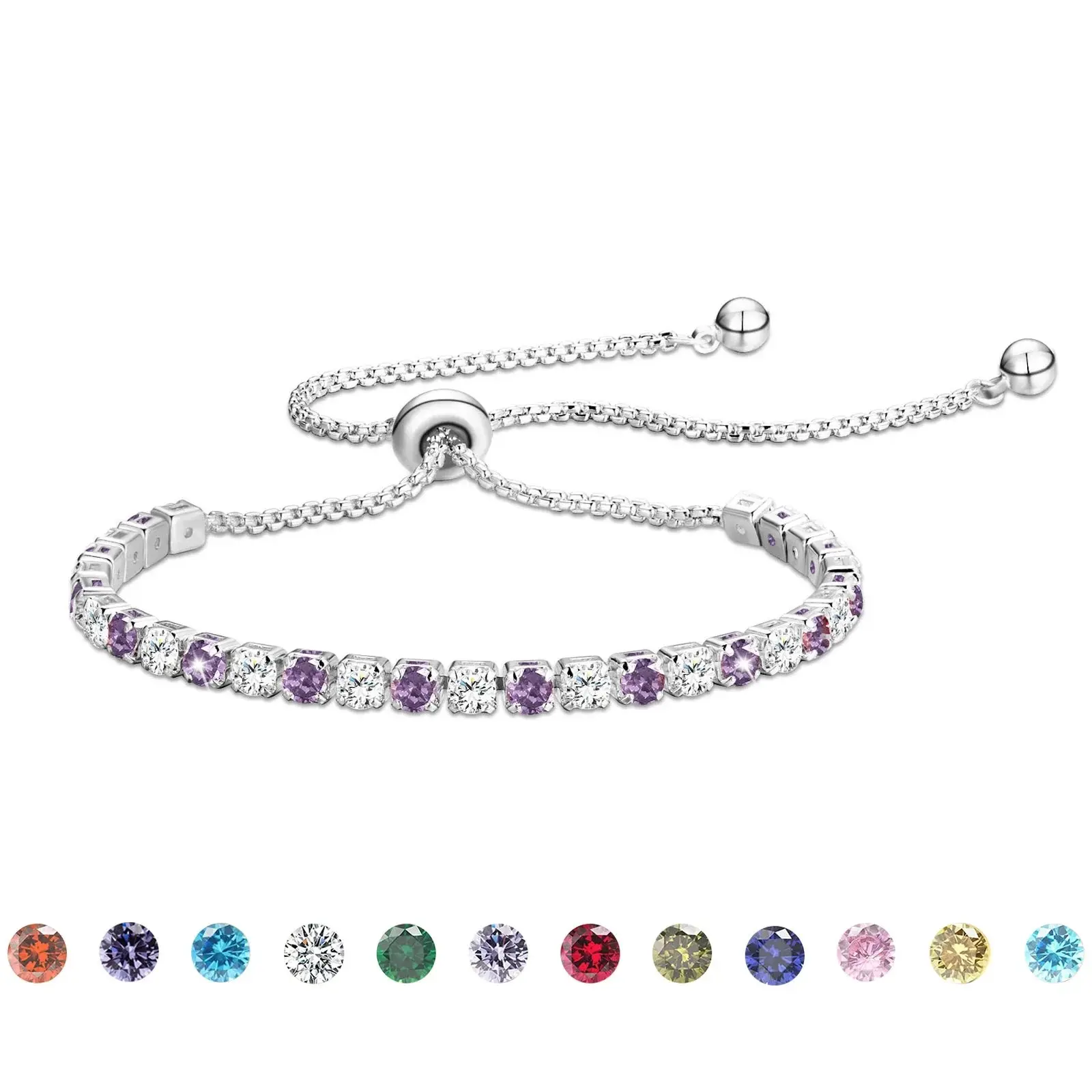 APSVO S925 Sterling Silver Plated Tennis Bracelets for Women Girls CZ June Birthstone Bracelets with Purple Alexandrite Birthday Graduation Jewelry Gifts Teen Her Mom Wife Kids Ideas