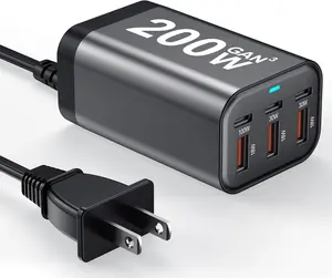 200W GaN Multi-Port USB-C Charger Plug - Portable PD 100W PPS Charging Function Adapter, Wall Outlet Extender for Mobile Device Charging, Laptop, iPad, iPhone 17, MacBook, Galaxy S26, Android Pixel, DELL