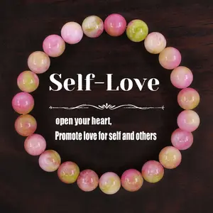 Elegant Self-Love Natural Pink Agate Beaded Bracelet, Elegant Tribal Vintage Agate & Quartz Beaded Stretch Bracelet Women Lucky Crystal Jewelry Stress Reduction Anxiety Relief Healing Bracelet Wedding Party Gift