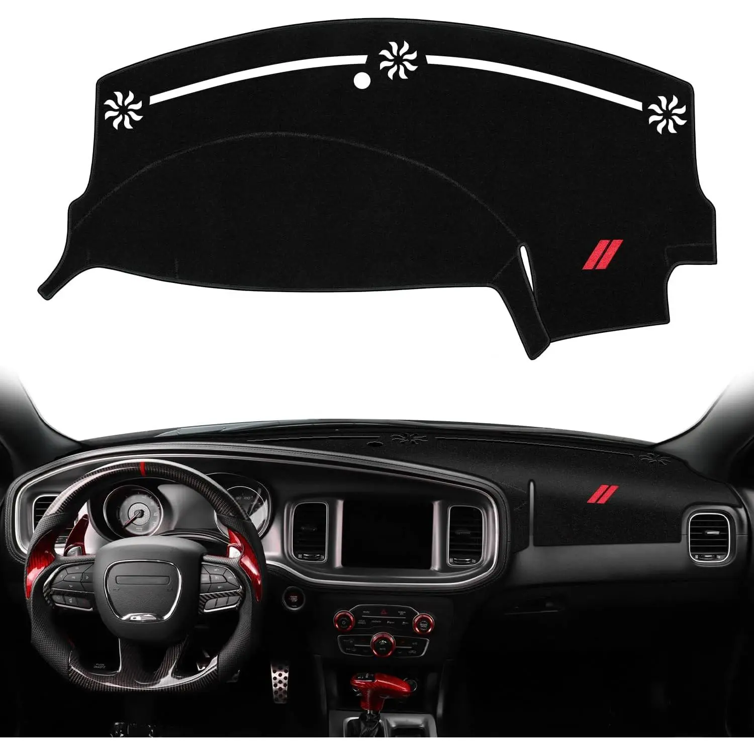 Dashboard Cover Mat for Dodge Charger 2011-2023, Car Interior Accessory, Nonslip Pad that Absorbs the Heat, Protects the Dashboard, Reduces Windshield Glare, Blocks UV Rays (Red), Protect The Dashboard