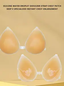 Removable Strap Deep V Nipple Covers, Self-Adhesive Push-Up Silicone Breast Pasties, Invisible Bra for Small Busts, Realistic Look, Seamless Womenswear