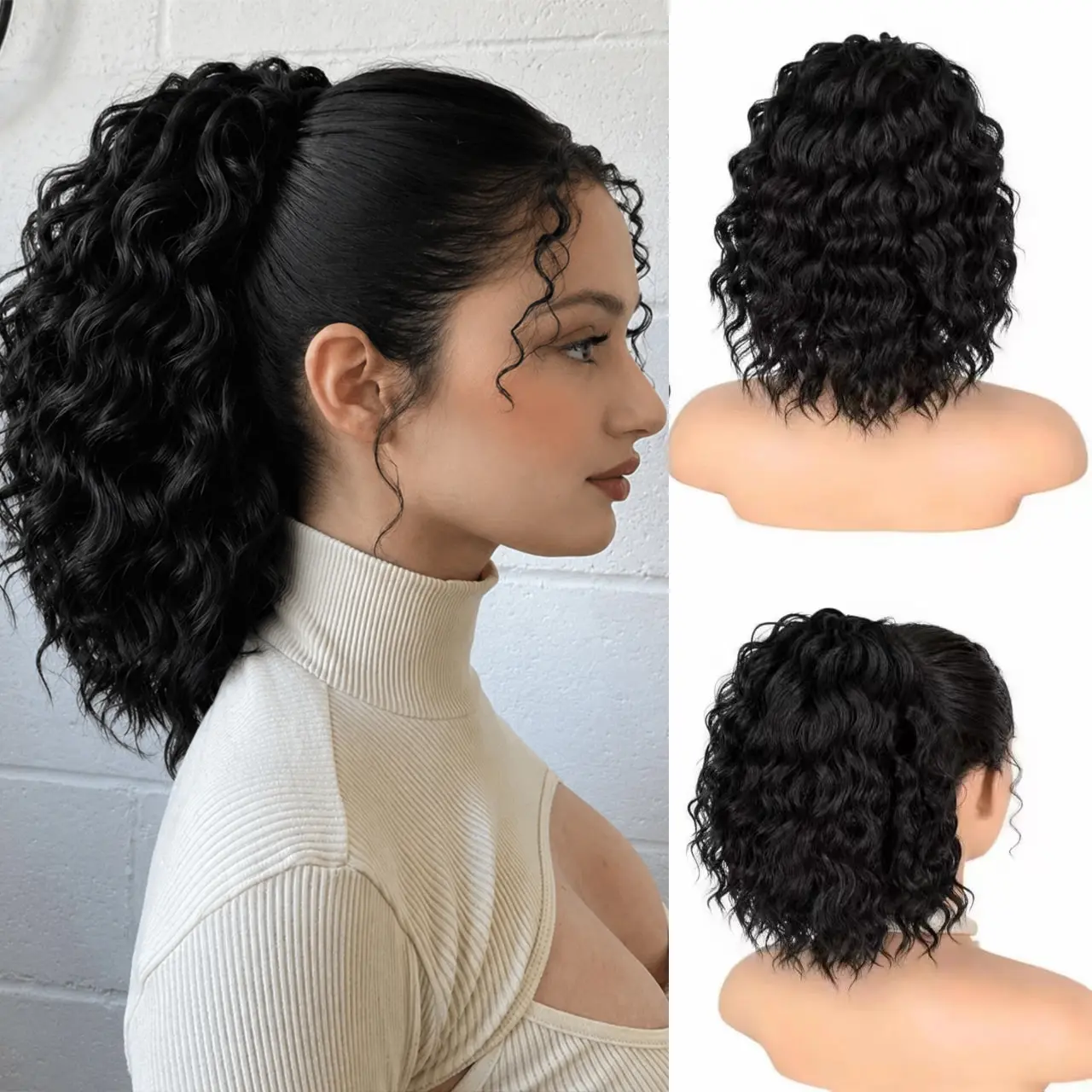 12 inch Ponytail Extension Drawstring Ponytail for Black Women Short Wavy Curly Ponytails Fluffy Natural Looking Pony Tails Hair Extensions Synthetic Hairpiece