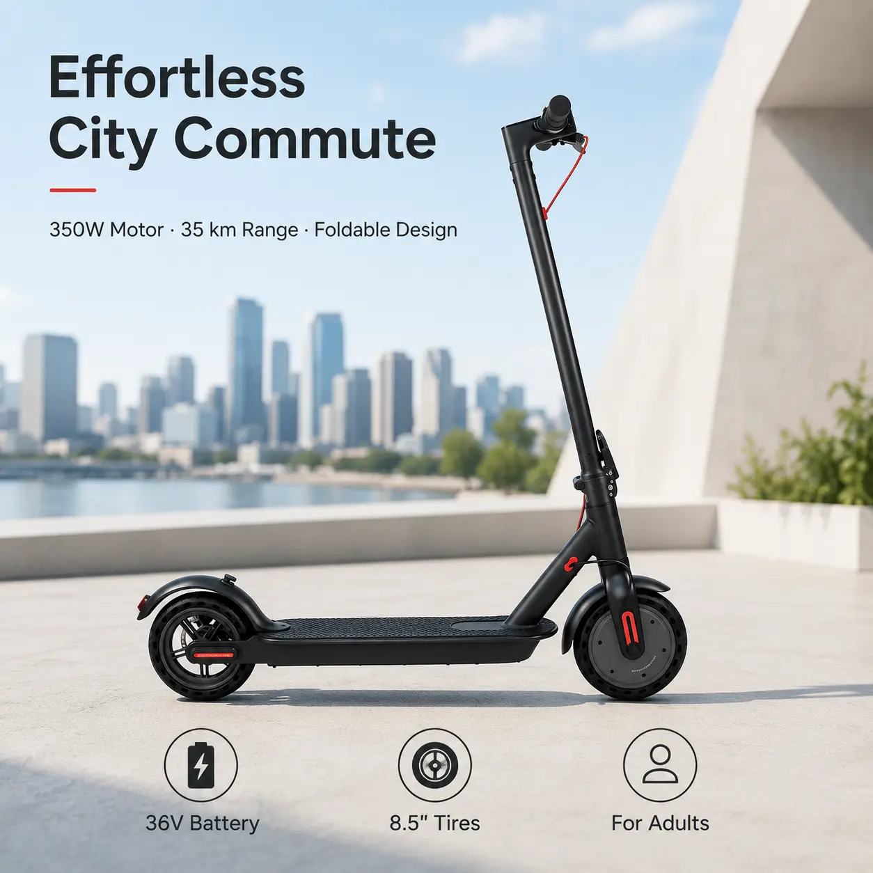 CEMOTO ES05 Foldable Adult Electric Commuter Scooter, 350W Motor, 36V Battery, 22-mi Range, 8.5-Inch Tires