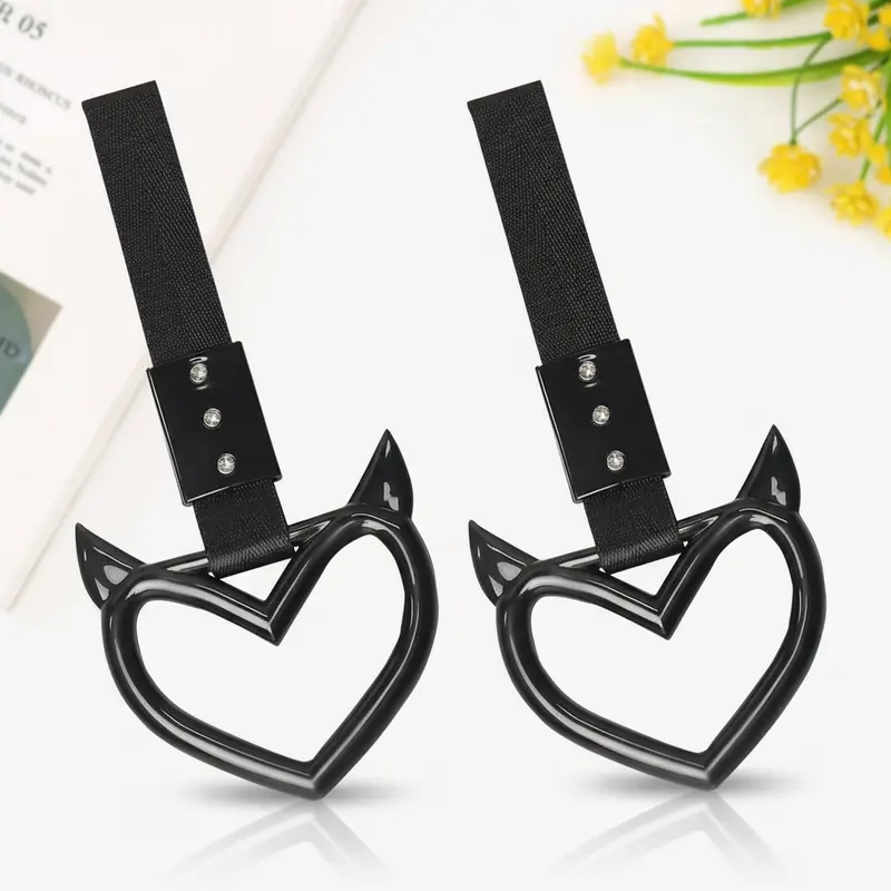 2 Pack Heart Handle Drift Pendant Keychains Red Devil Style Car Ornament Car Accessories ring