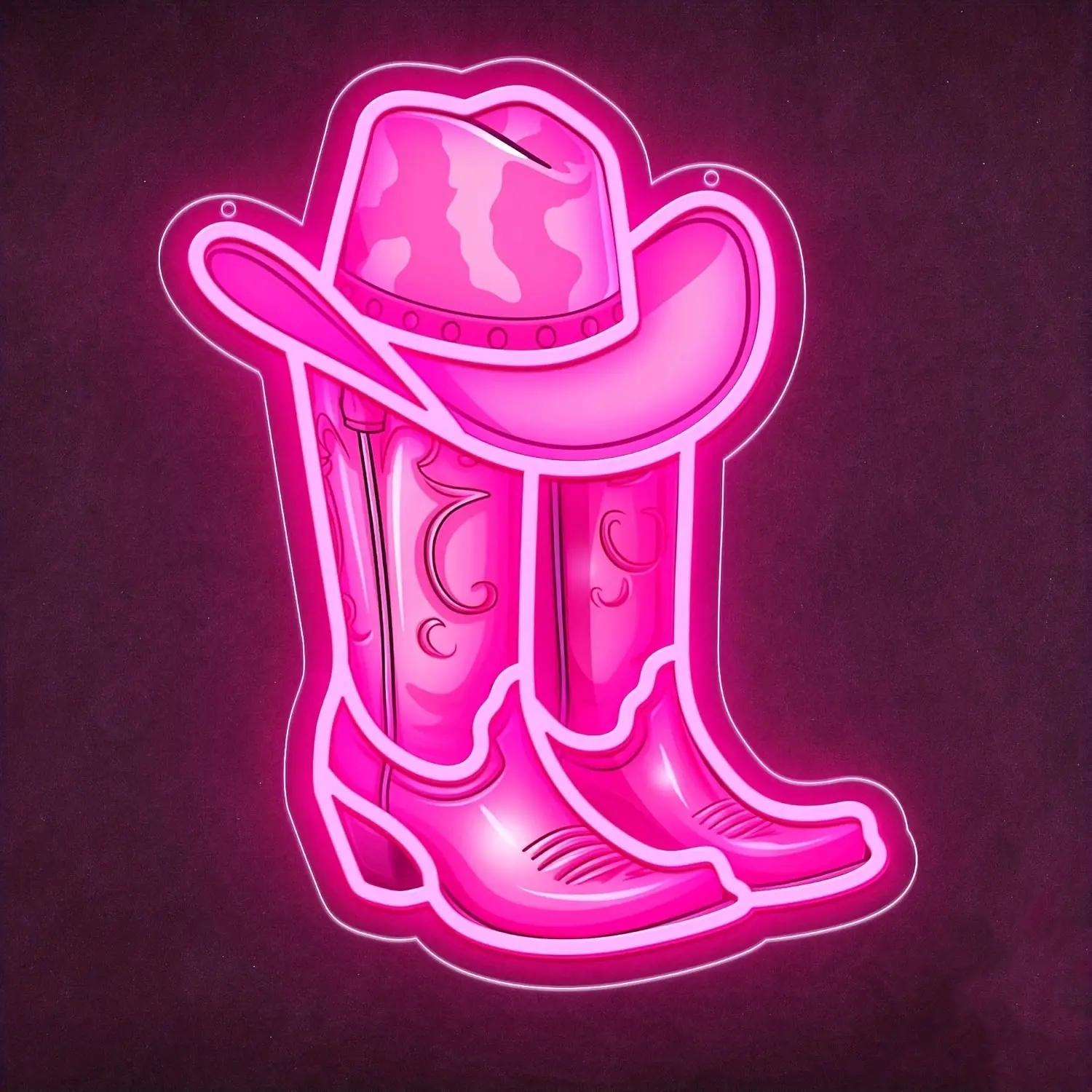 LED Lighted Pink Cowboy Boot and Hat Neon Sign - Western Theme Indoor Wall Decor, Game Room Lighting Fixture, Birthday Gift