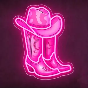 Cowboy Boot with Hat Neon Signs for Wall Decor, Led Pink Cowgirl Boot Neon Sign, Pink Aesthetic Western Wall Art, Cowboy LED Sign for Game Room Bedroom Party Bar Decor Birthday Christmas Gifts