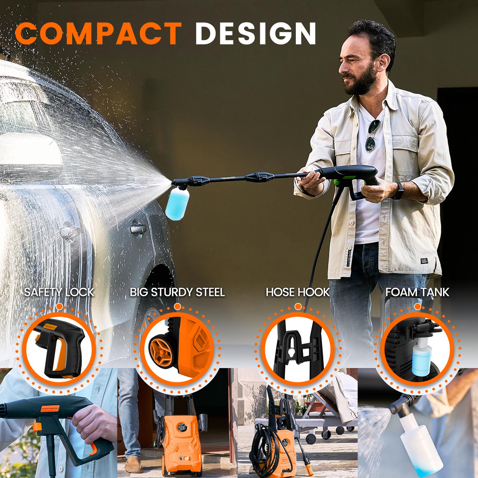 Electric Pressure Washer - 4200PSI Max, 2.6GPM, 1500W Power, with Foam Cannon, Adjustable Nozzle, Compact & Portable Design for Cars, Driveways, Patios, Fences & Outdoor Cleaning