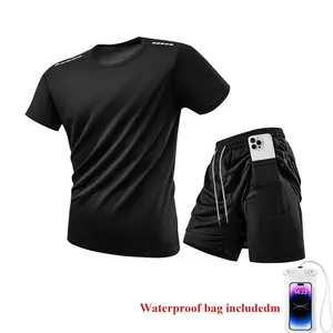 Mens Athletic Set Loose T-Shirt 2-in-1 Shorts Quick-Dry Breathable Running Gym Training 2-Piece Set 2026 New Collection Free Waterproof Phone Pouch Men's Cargo Shorts Free Shipping Shorts for the Summer Workout Tracksuit Activewear Sports Suit Gear