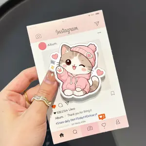Kawaii Cat Pink Pastel Cozy Phone Grip, Cute Kitten Griptok Stand, Aesthetic Fluffy Kitty Acrylic Holder, Girly Gift For Her iPhone Android Case