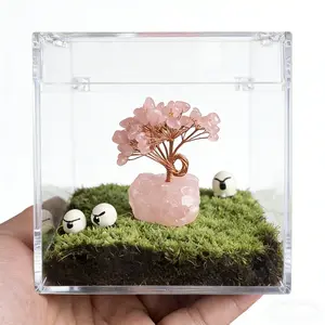 Acrylic Terrarium Box with 3 Sheep Figurines  Aesthetic Moss Display, Easy Care Desk Decor, Perfect Gift for Home & Office