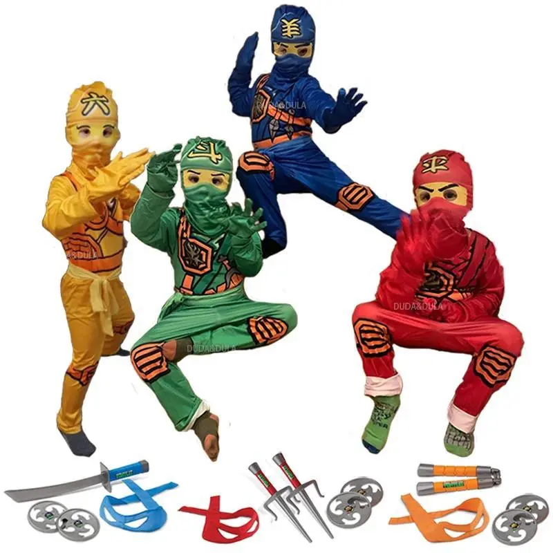 High Quality Anime Clothes Fancy Party Dress Up Halloween Costume Ninja Superhero Cosplay Jumpsuit Set with Mask