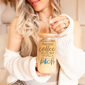 I Pretend Coffee Helps | 20oz Glass Cups With Funny Sayings for Women | Unique Gifts for Friends